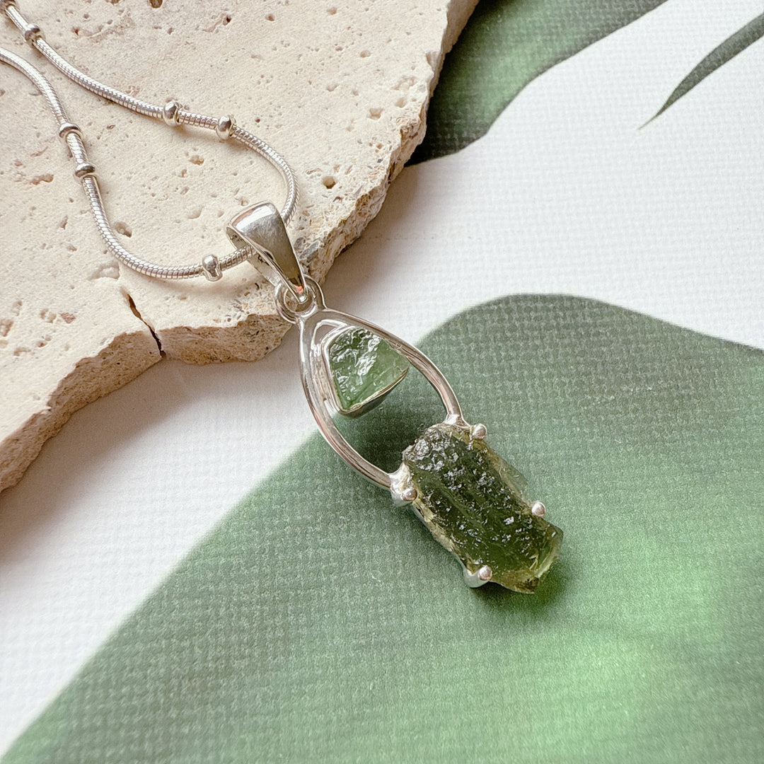 MOLDAVITE & GREEN TOURMALINE PENDANT