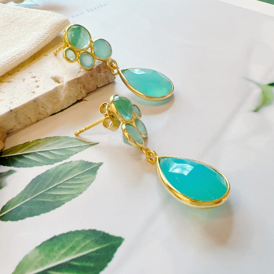 Aqua Chalcedony Tear Drop Gold
Plated 925 Silver Earring