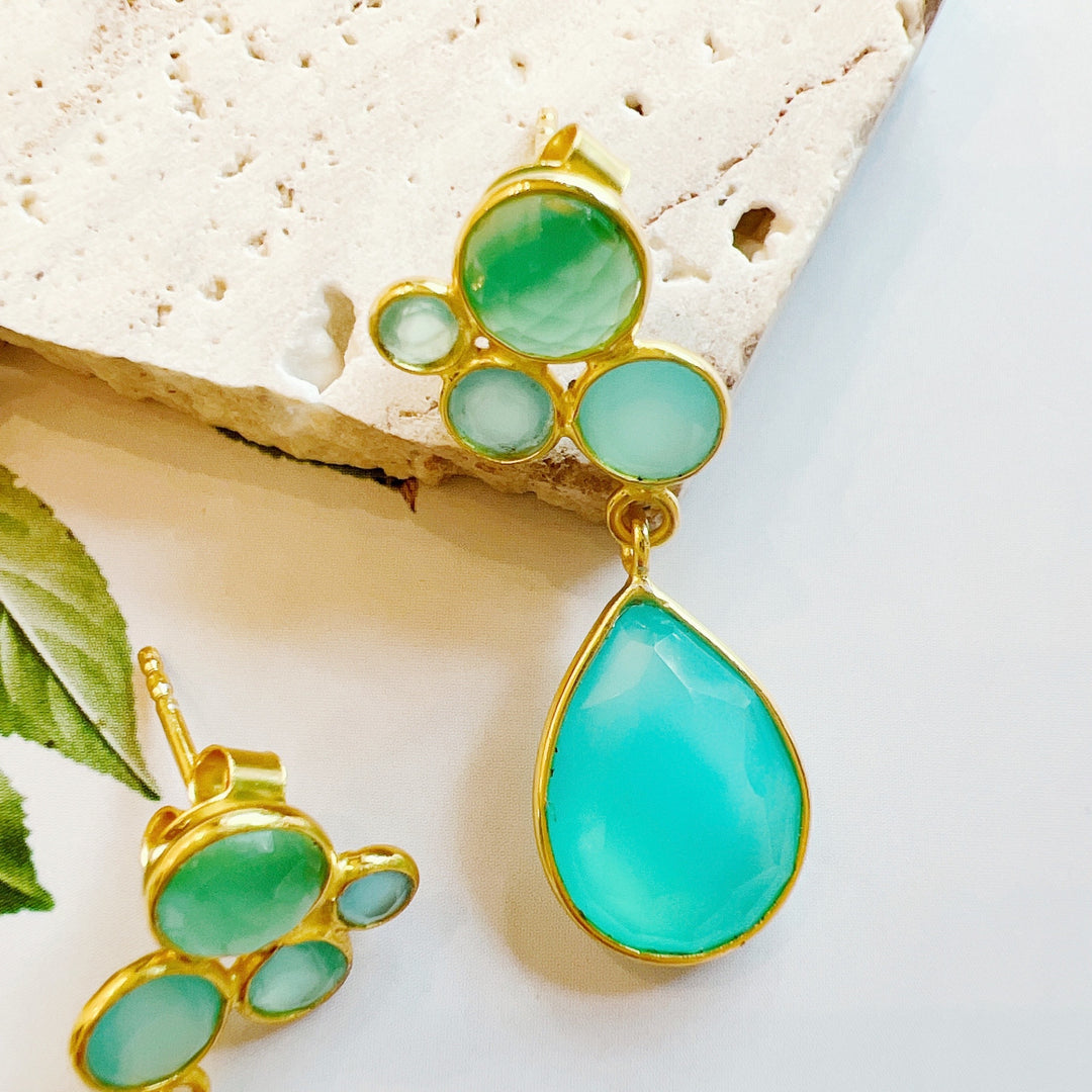 Aqua Chalcedony Tear Drop Gold
Plated 925 Silver Earring