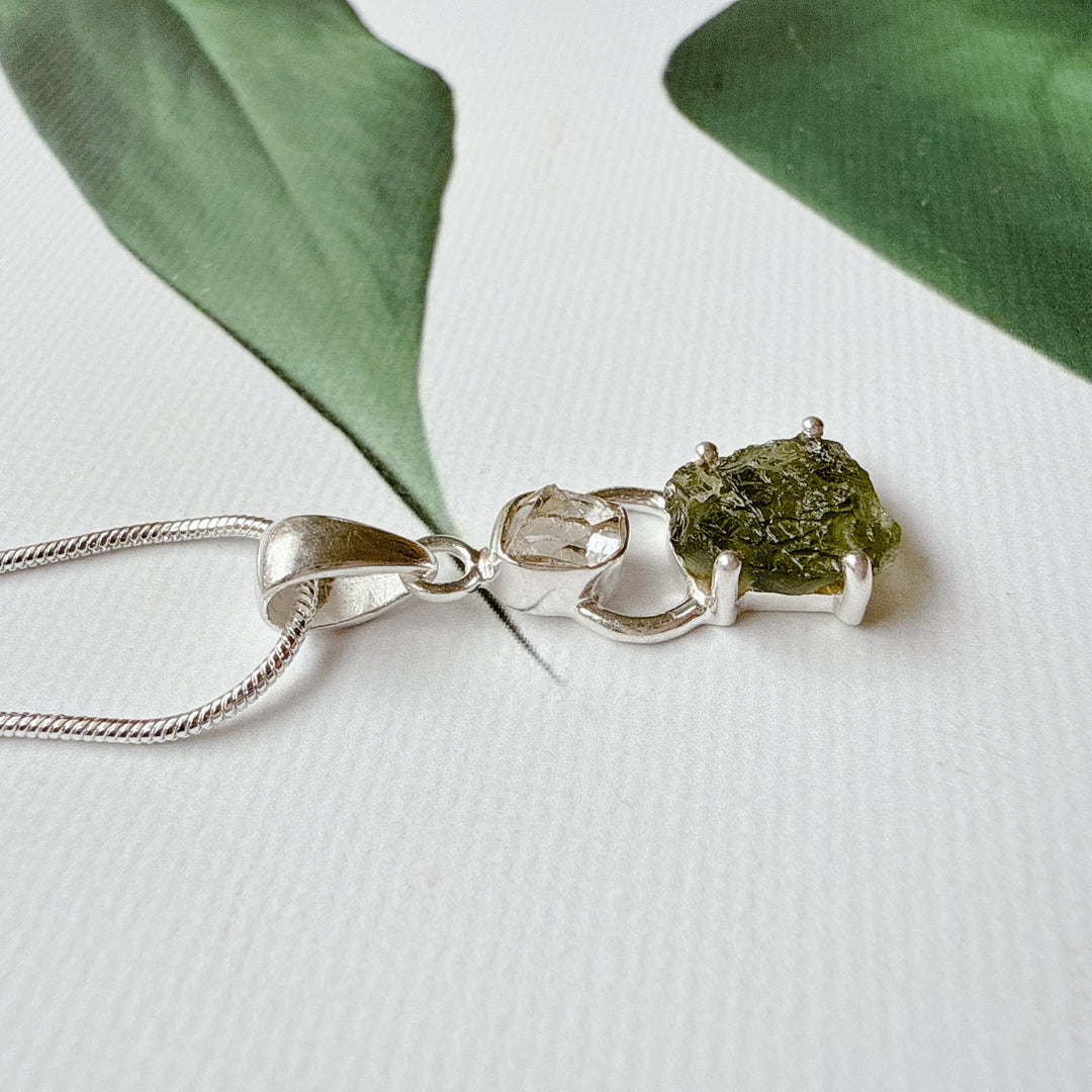 MOLDAVITE & HERKEMIER DIAMOND PENDANT