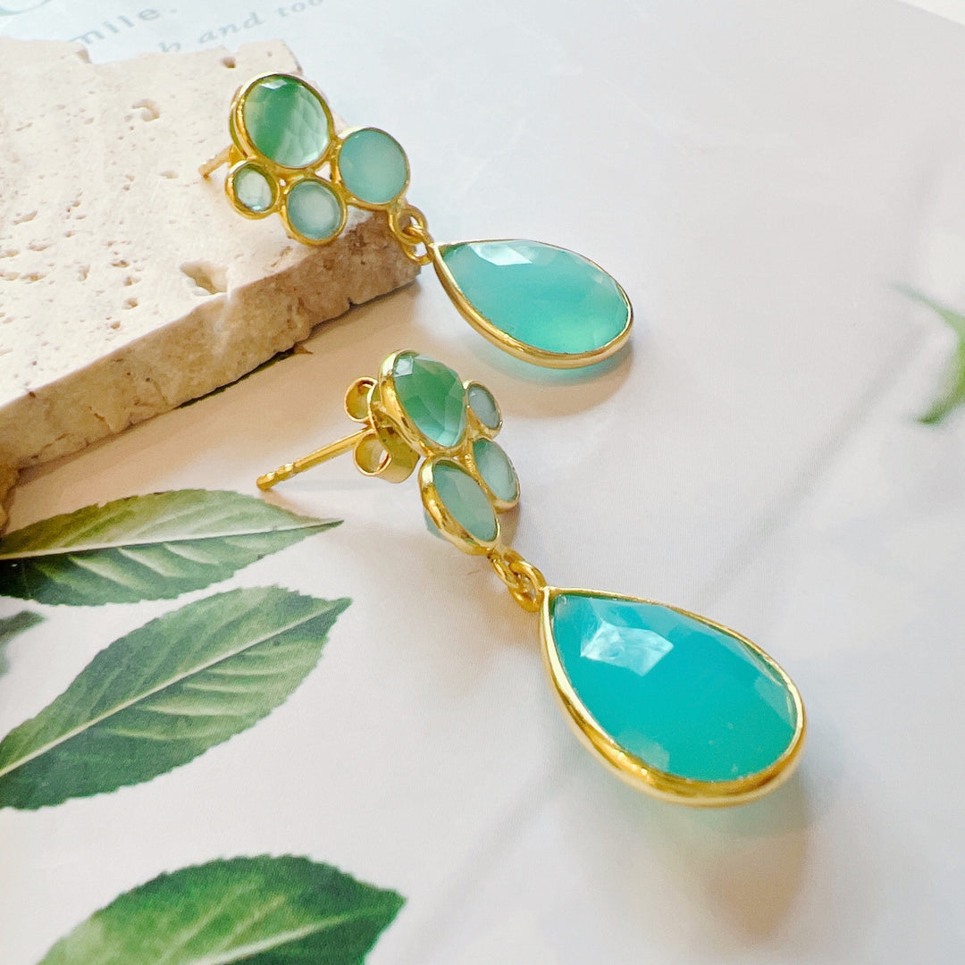 Aqua Chalcedony Tear Drop Gold
Plated 925 Silver Earring