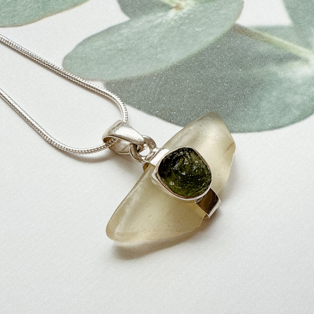 Moldavite and Libyan Desert Pendant