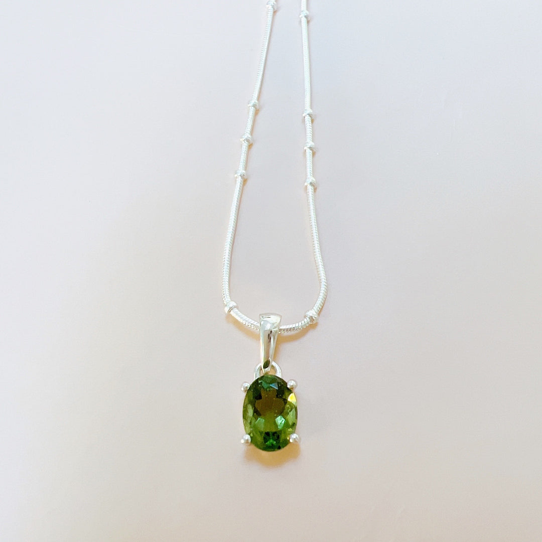 Faceted Moldavite Pendant & Silver Chain