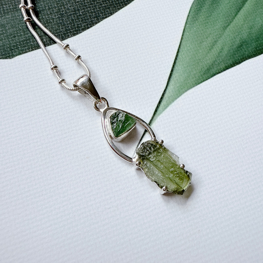 MOLDAVITE & GREEN TOURMALINE PENDANT