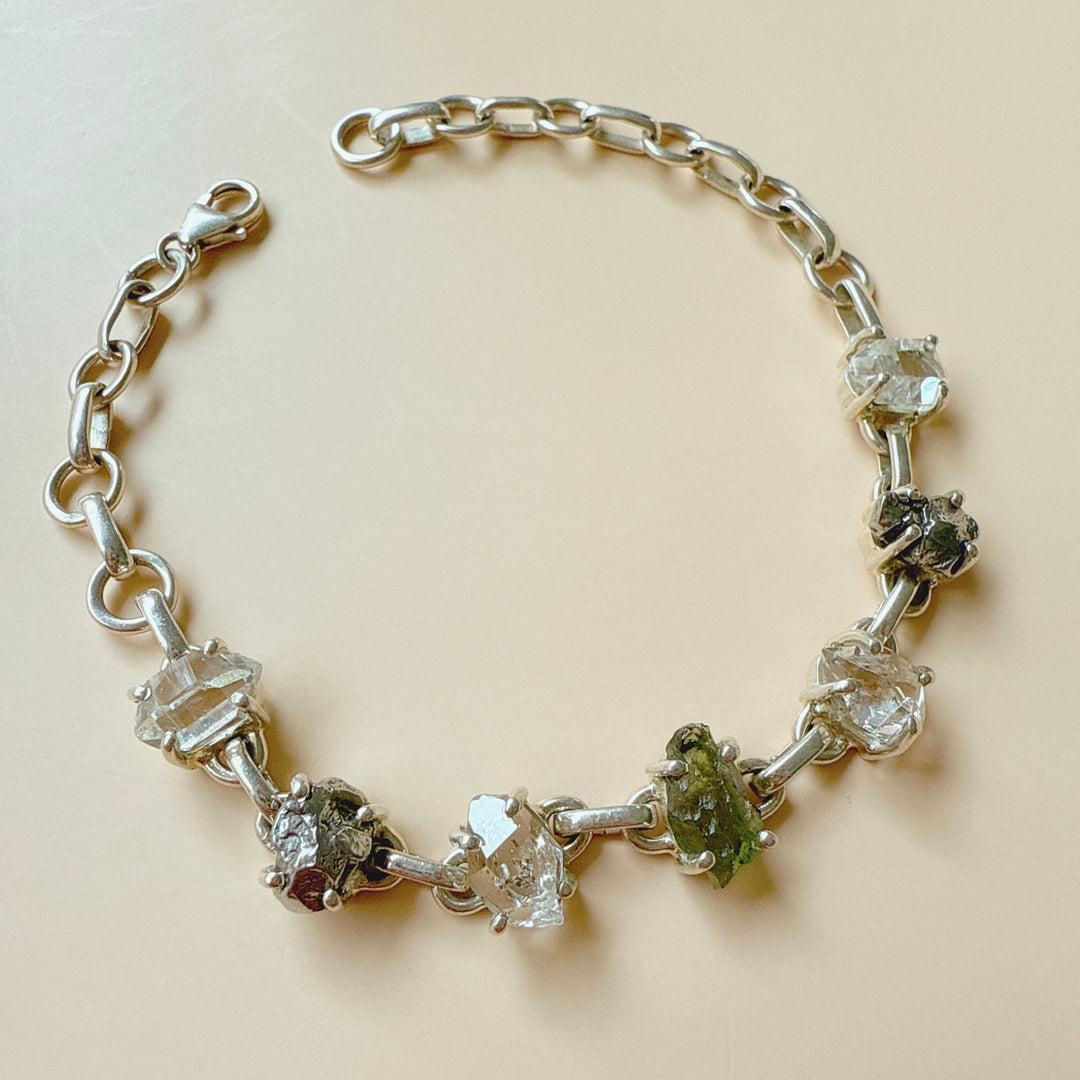 MOLDAVITE, HERKIMER DIAMOND & METEORITE CAMPO DEL CIELO BRACELET