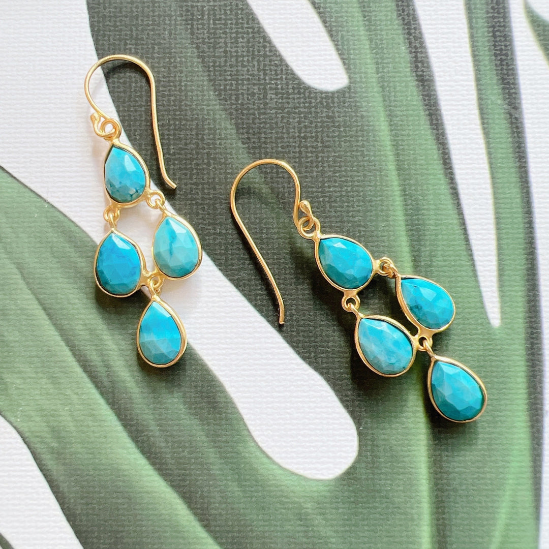 Turquoise Gemstone 925 Silver Gold Plated Earrings