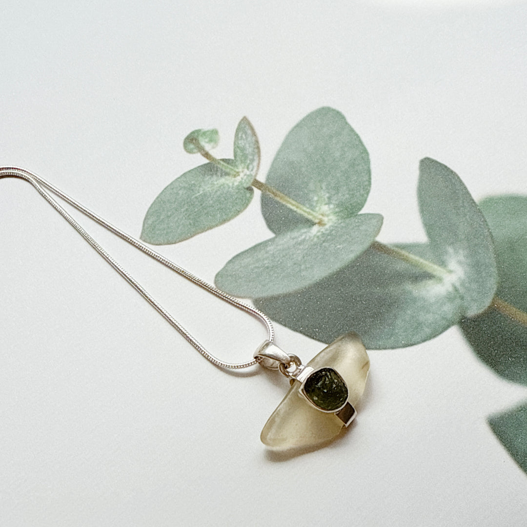 Moldavite and Libyan Desert Pendant