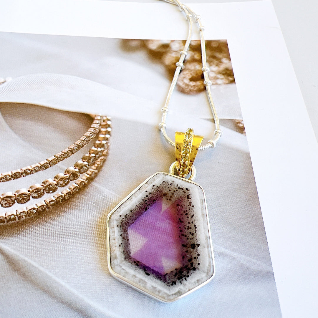 Moldavite & Amethyst Pendant