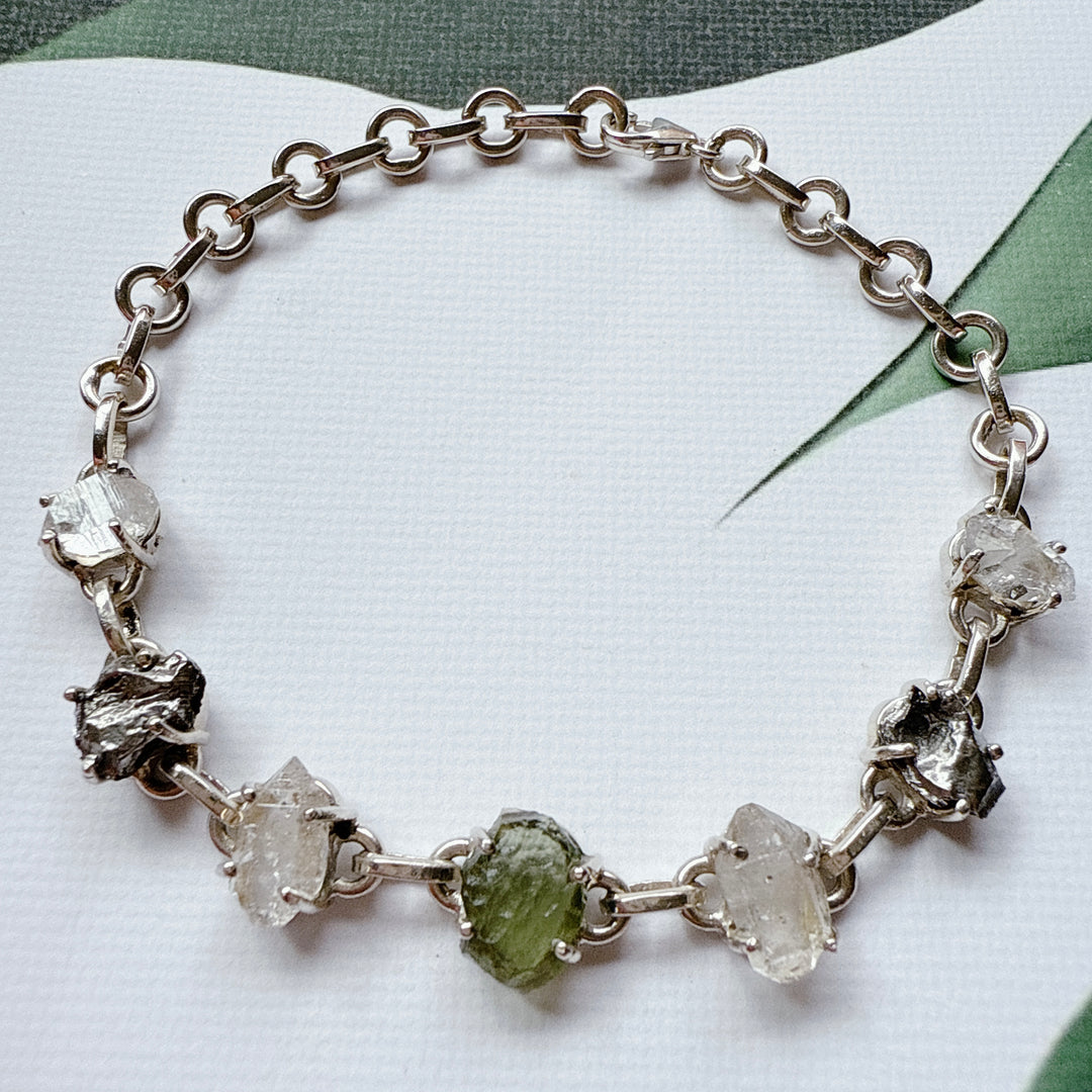 MOLDAVITE, HERKIMER DIAMOND & METEORITE CAMPO DEL CIELO BRACELET