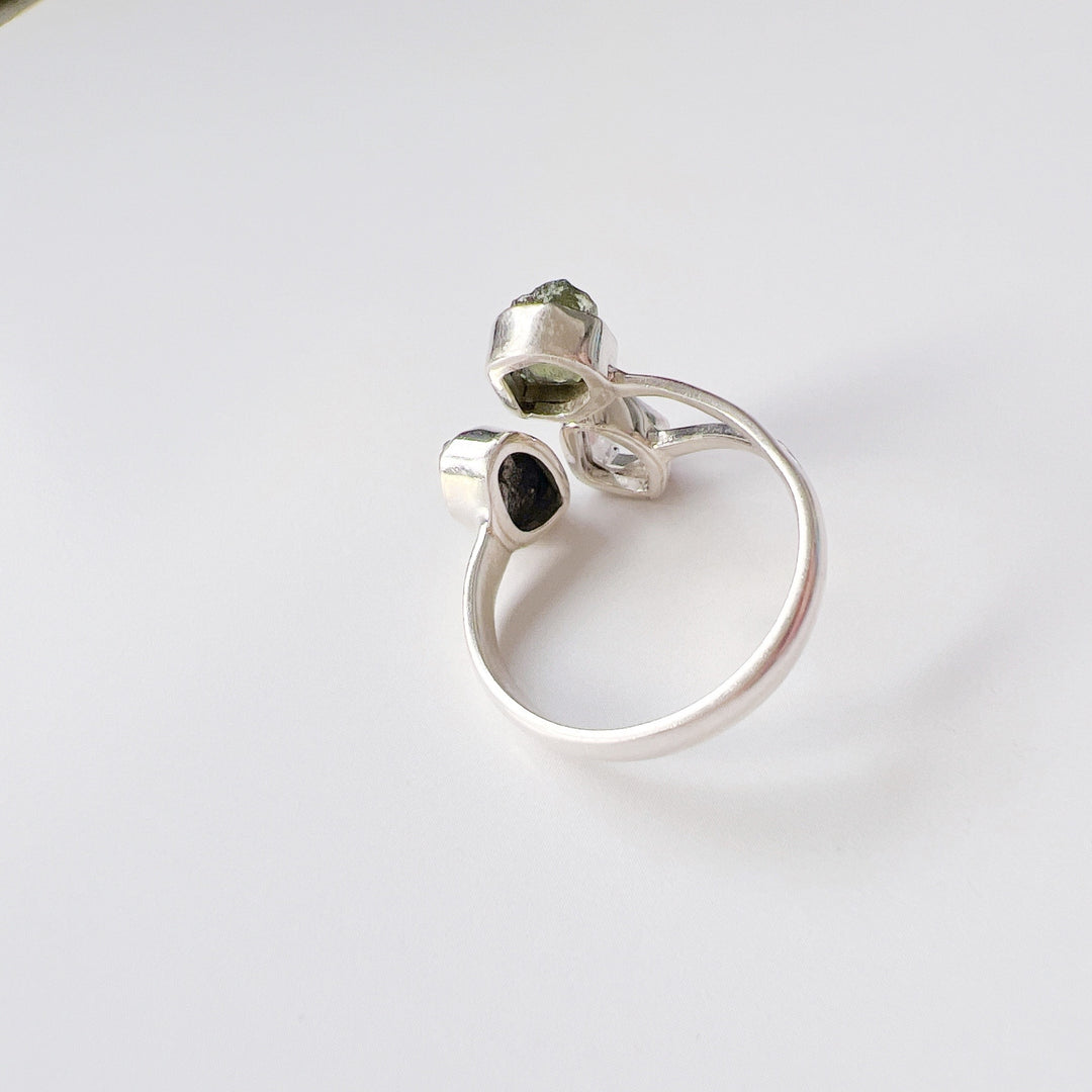 Moldavite, Herkemir Diamond and Campo Del Cielo Ring